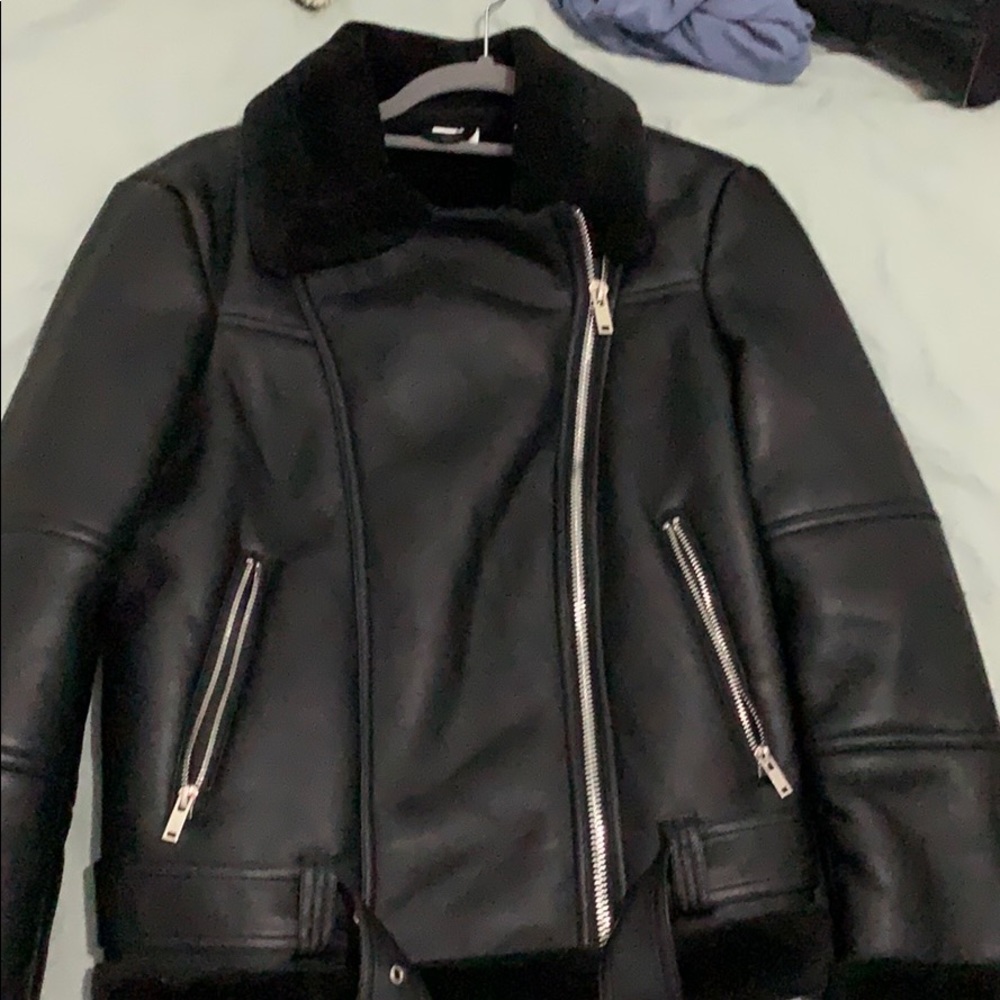Fleece & Faux Leather Moto Jacket